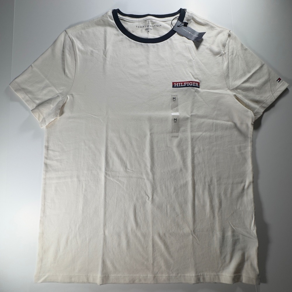 Tommy Hilfiger T-Shirt Mens Size M White Ringer Logo Tee XM06999 720 Z00 Cotton